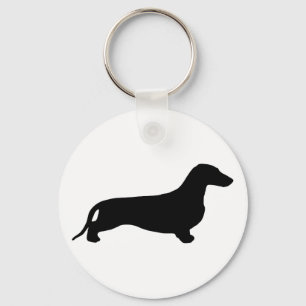 Dachshund silhouette black + your ideas key ring