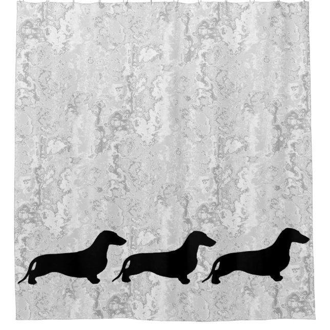 Dachshund silhouette black + your ideas shower curtain (Front)