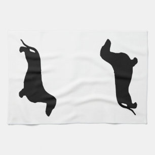 Dachshund silhouette black + your ideas tea towel