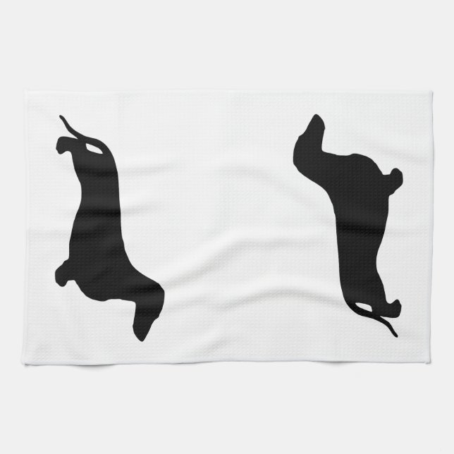 Dachshund silhouette black + your ideas tea towel (Horizontal)