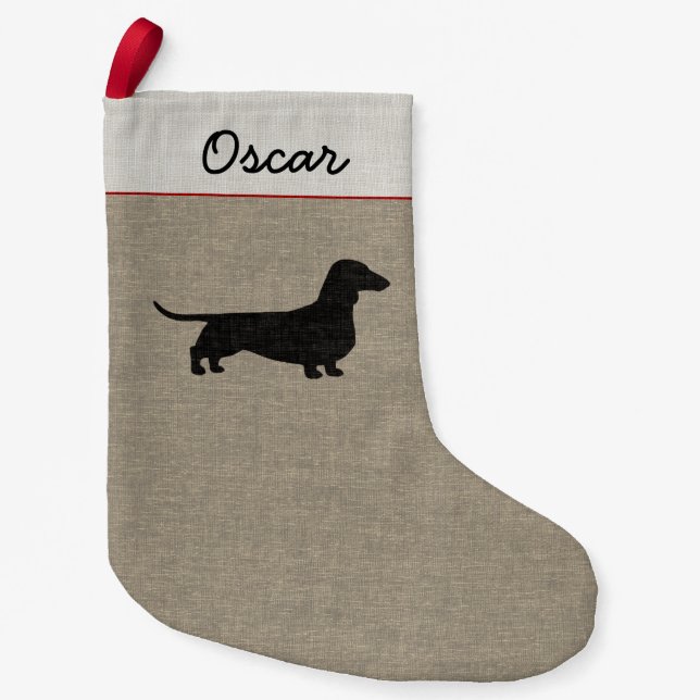 Dachshund Silhouette Custom Wiener Dog Holiday Small Christmas Stocking (Front)