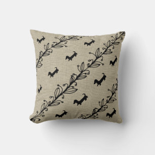 Dachshund Silhouette Hand Drawn Flowers Pillow
