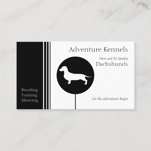 Dachshund Silhouette Modern Black White Business Card (Front)