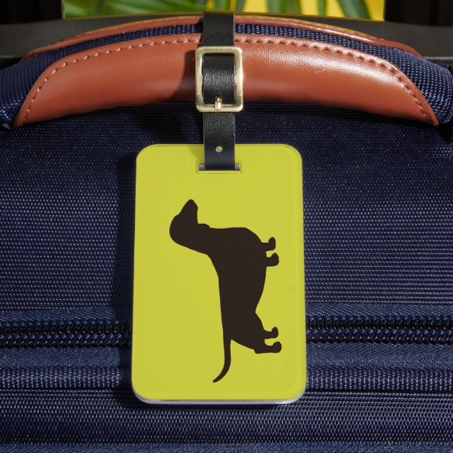 Dachshund Silhouette on Green (Colour Customisable Luggage Tag (Front Insitu 2)