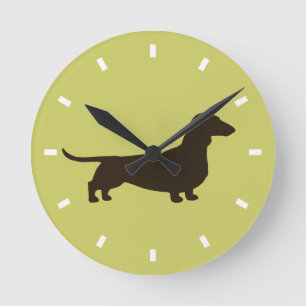 Dachshund Silhouette on Green - Colour Round Clock