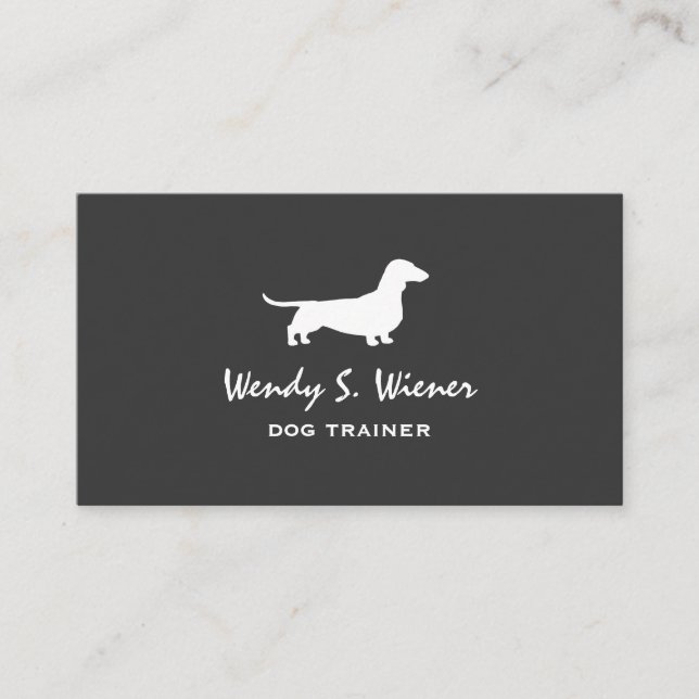 Dachshund Silhouette Pet Wiener Dog Grey and White Business Card (Front)