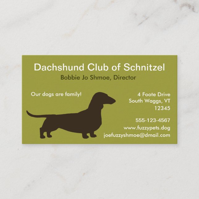 Dachshund Silhouette | Pet Wiener Dog | Weenie Dog Business Card (Front)
