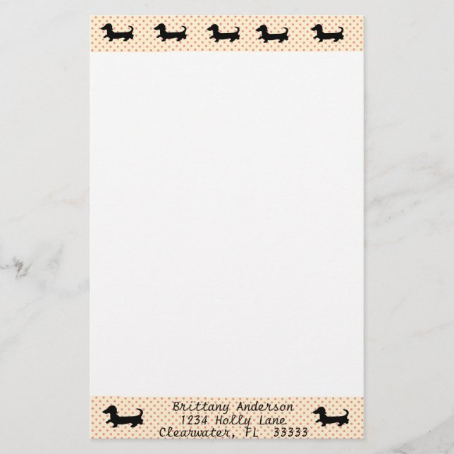 Dachshund Silhouette Stationary Writing Paper (Front)