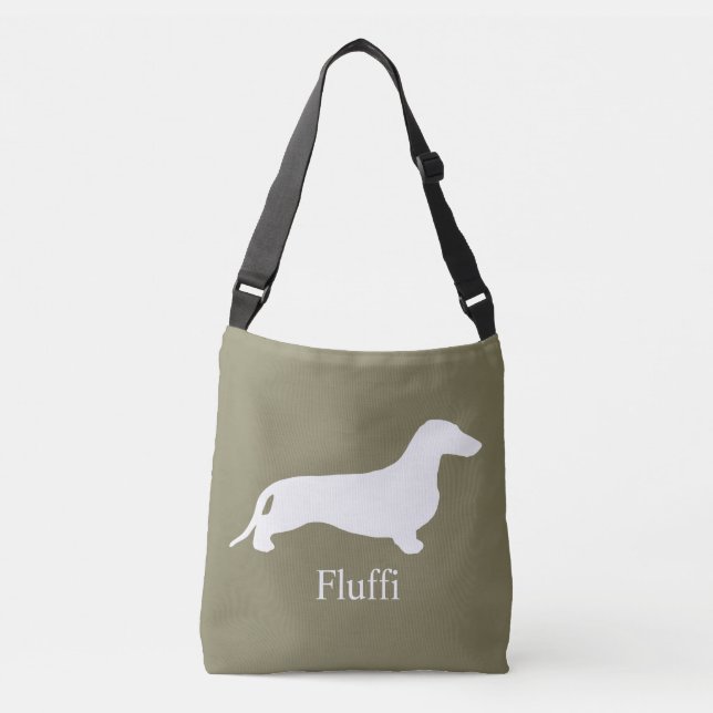 Dachshund silhouette white + your ideas crossbody bag (Front)