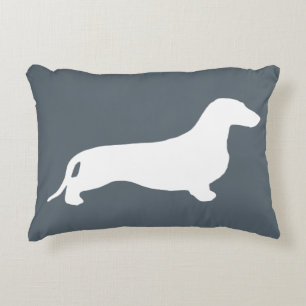 Dachshund silhouette white + your ideas decorative cushion