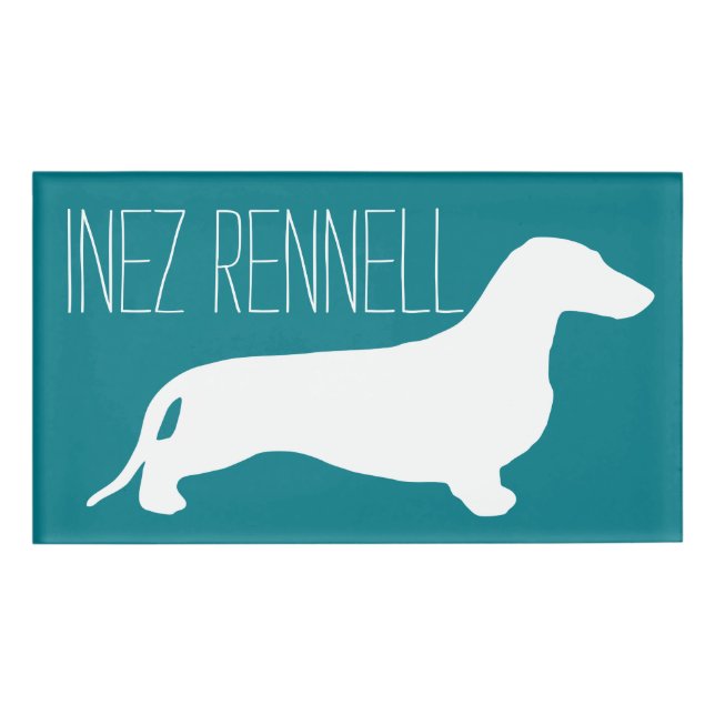 Dachshund silhouette white + your ideas name tag (Front)