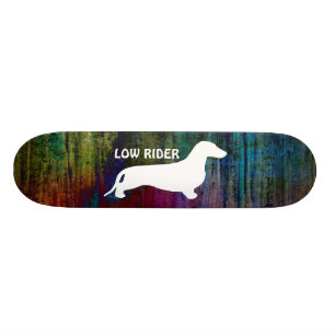 Dachshund silhouette white + your ideas skateboard