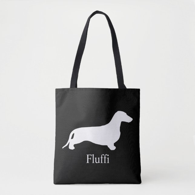 Dachshund silhouette white + your ideas tote bag (Front)