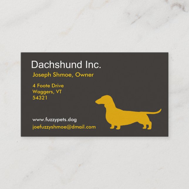 Dachshund Silhouette | Wiener Dog Grey and Yellow Business Card (Front)
