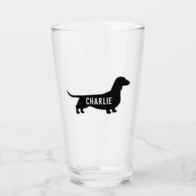 Dachshund Silhouette Wiener Dog Personalised Glass (Front)