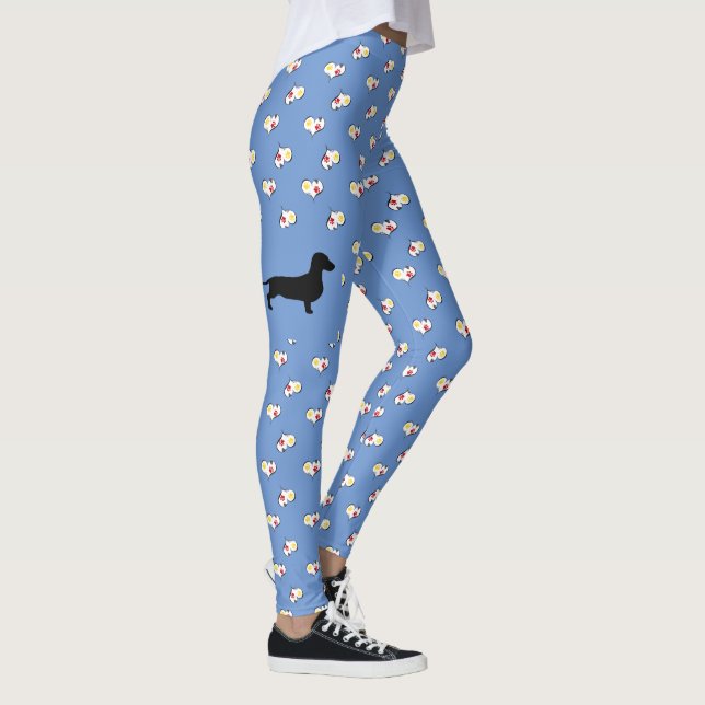 Dachshund Silhouette with Hearts Blue Leggings (Right)