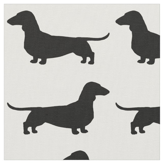 Dachshund Silhouettes Pattern Black and White Fabric (Close Up)