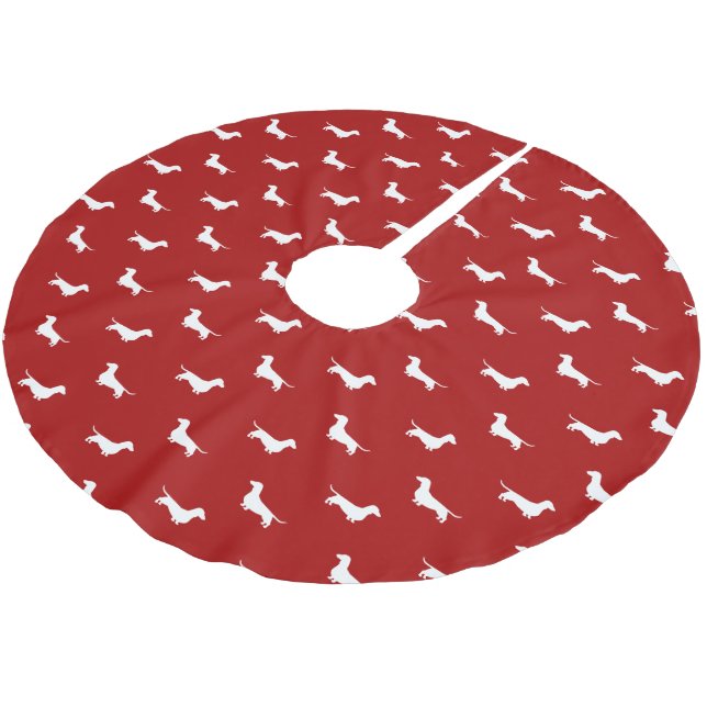 Dachshund Silhouettes Pattern Christmas Holiday Brushed Polyester Tree Skirt (Angled)