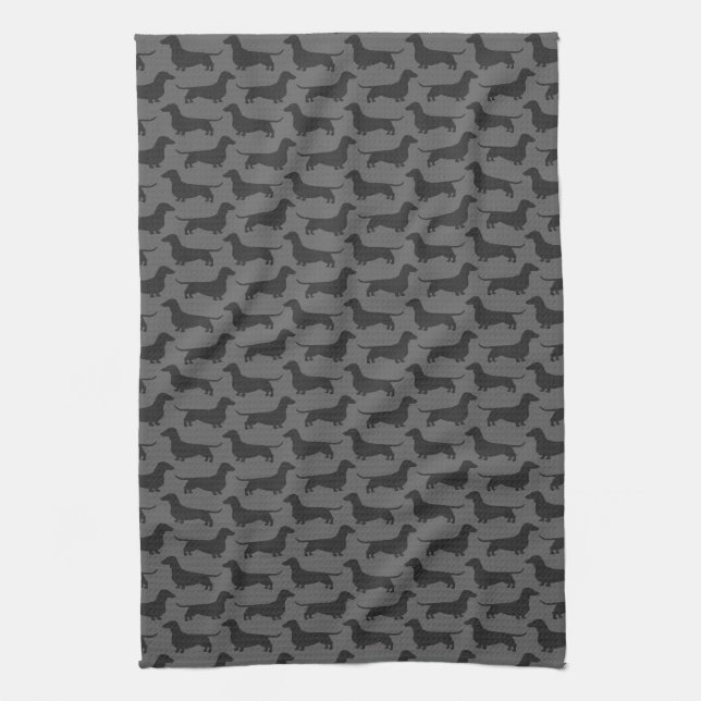 Dachshund Silhouettes Pattern Tea Towel (Vertical)