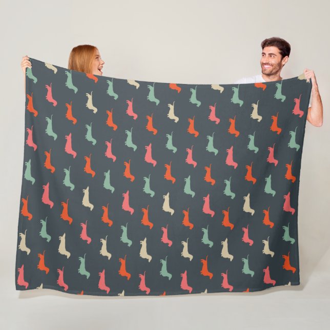 Dachshund Silhouettes Wiener Dog Lover's Fleece Blanket (In Situ)