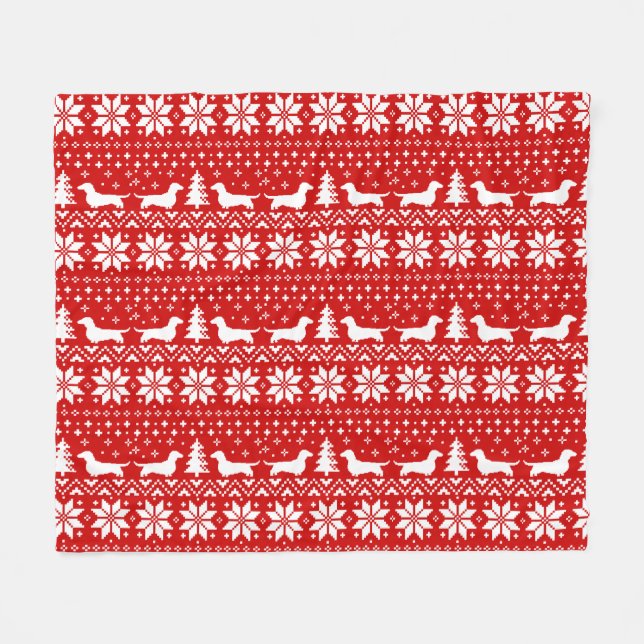 Dachshund Silhouettes | Wiener Dogs Christmas Fleece Blanket (Front (Horizontal))