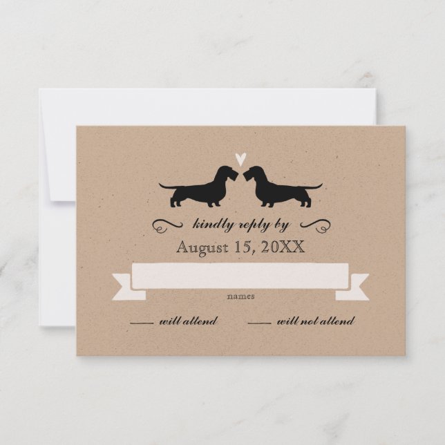 Dachshund Silhouettes (Wire Haired) Wedding RSVP Card (Front)