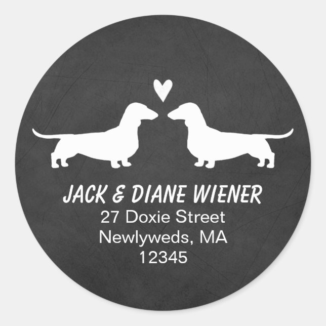 Dachshund Silhouettes with Heart Return Address Classic Round Sticker (Front)