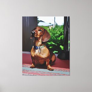 Dachshund Sits On Porch Of Country House Birthday Canvas Print