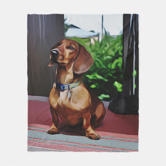 Dachshund Sits On Porch Of Country House Birthday  Fleece Blanket