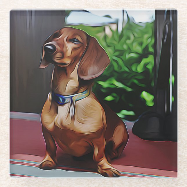 Dachshund Sits On Porch Of Country House Birthday  Glass Coaster (Front)
