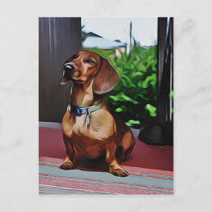 Dachshund Sits On Porch Of Country House Birthday Postcard