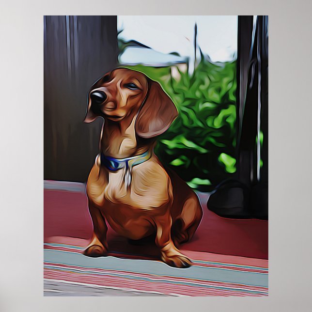 Dachshund Sits On Porch Of Country House Birthday Poster (Front)