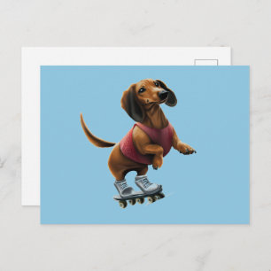 Dachshund Skateboarding  Postcard