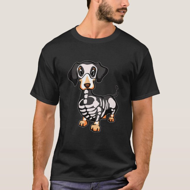 Dachshund Skeleton Bones Halloween T-Shirt (Front)
