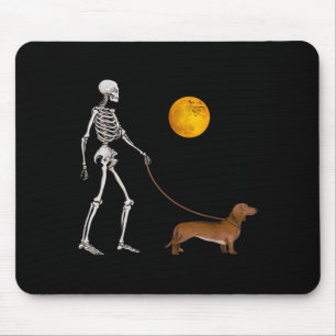 Dachshund Skeleton Dog Walking Halloween Costume Mouse Mat