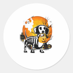 Dachshund Skeleton Halloween Happy Pumpkin Classic Round Sticker