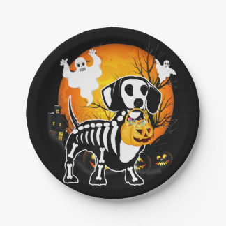 Dachshund Skeleton Halloween Happy Pumpkin Gift Paper Plate