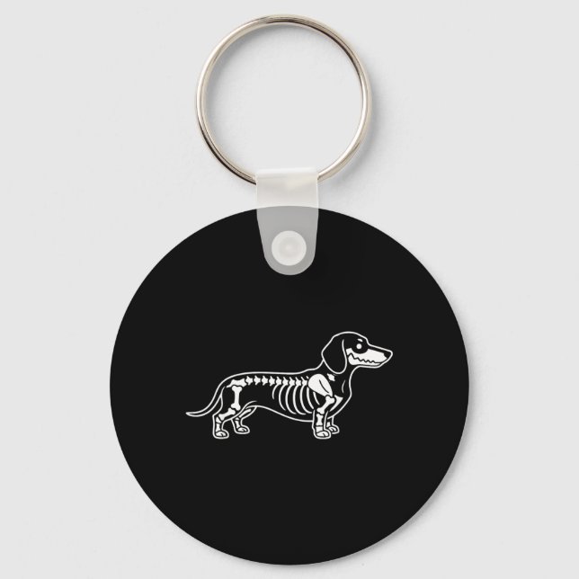 Dachshund Skeleton Halloween Sausage Dog Key Ring (Front)