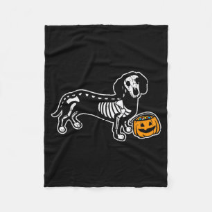 Dachshund Skeleton Jack O Lantern Funny Halloween Fleece Blanket