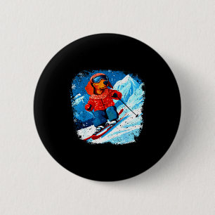 Dachshund ski 6 cm round badge