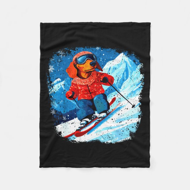 Dachshund ski  fleece blanket (Front)