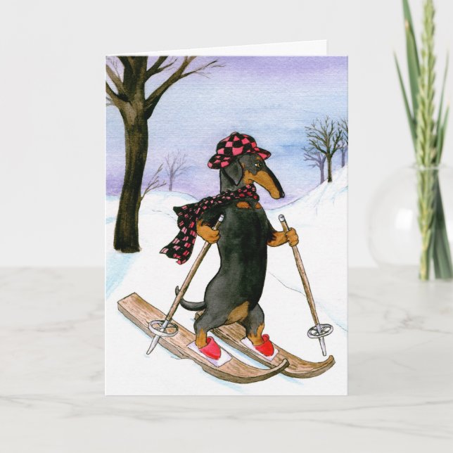 Dachshund Skiing Christmas Card (Front)