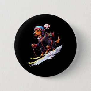 Dachshund Skiing Dog Skier Ski Winter Snow Men Wom 6 Cm Round Badge