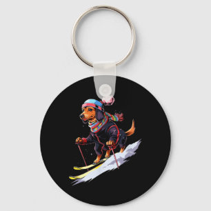 Dachshund Skiing Dog Skier Ski Winter Snow Men Wom Key Ring