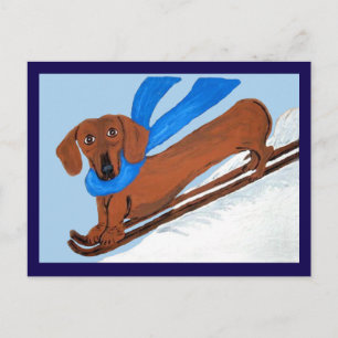 Dachshund Skiing Postcard