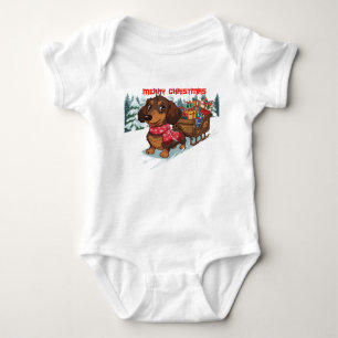 Dachshund Sleigh Ride – Cute Wiener Dog Christmas  Baby Bodysuit
