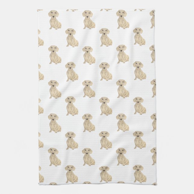 Dachshund (Smooth, Cream) Tea Towel (Vertical)