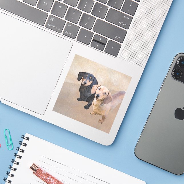 Dachshund (Smooth) Painting - Original Dog Art (Laptop w/ iPhone)