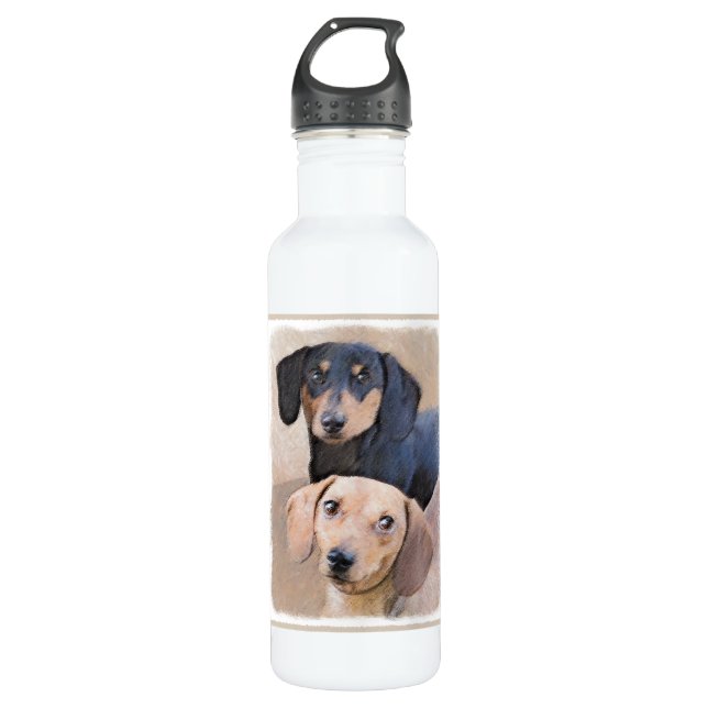 Dachshund (Smooth) Painting - Original Dog Art 710 Ml Water Bottle (Front)
