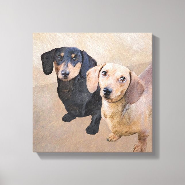 Dachshund (Smooth) Painting - Original Dog Art Canvas Print (Front)